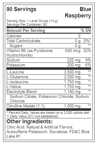 XTEND BCAA, BLUE RASPBERRY ICE, 90 SERVING NUTRITION INFO