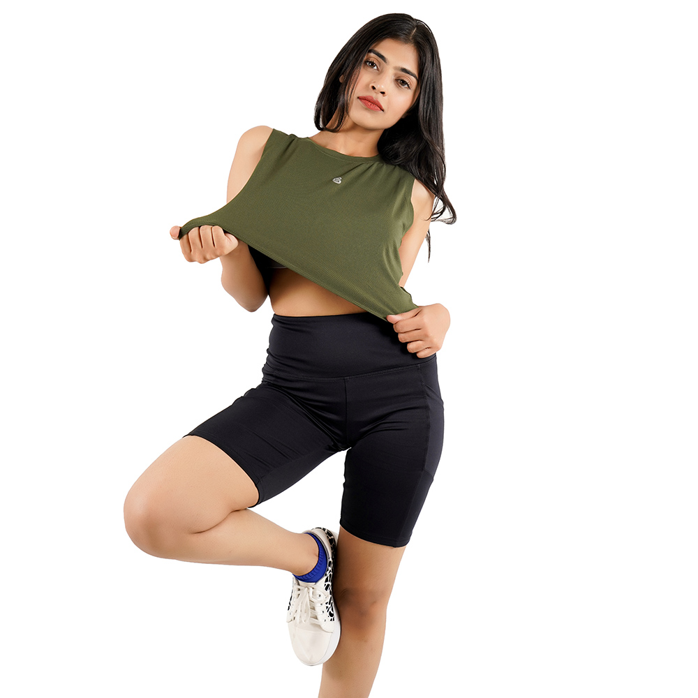 SheActive Perform Dry-TECH Boxer Crop Top (Olive) 2