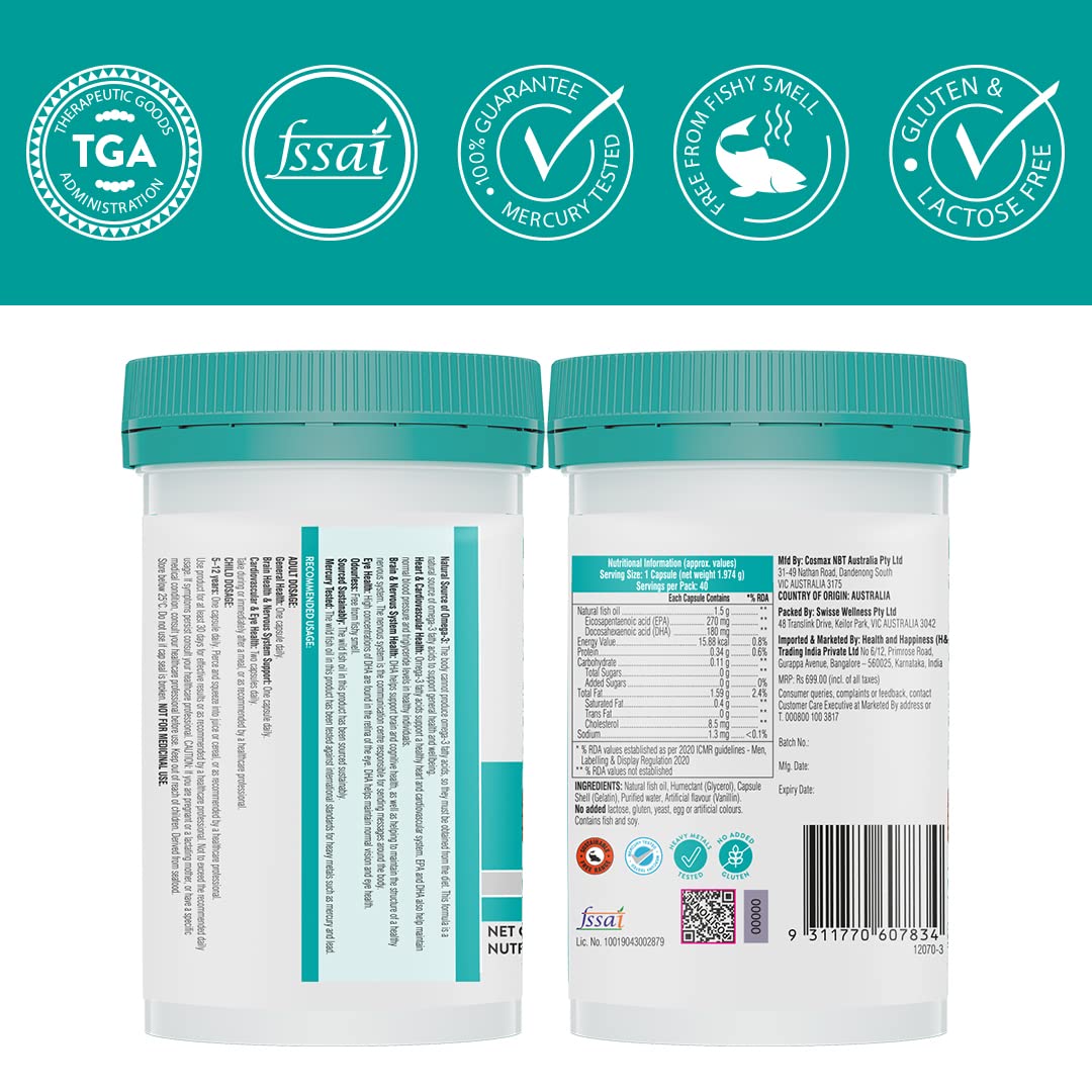 Swisse Ultiboost Odourless Wild Fish Oil, 40 Capsules 2