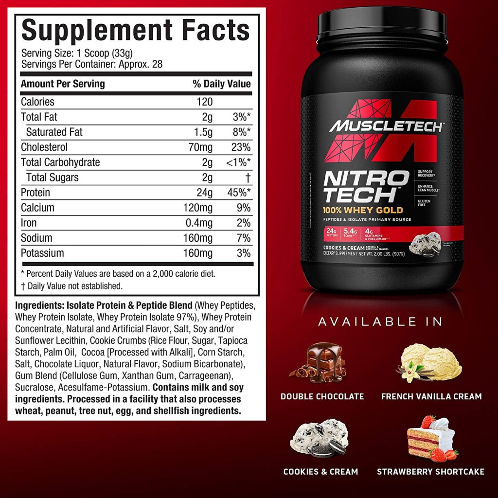 Muscletech Nitrotech 100% Whey Gold, Strawberry, 2 Lbs 14