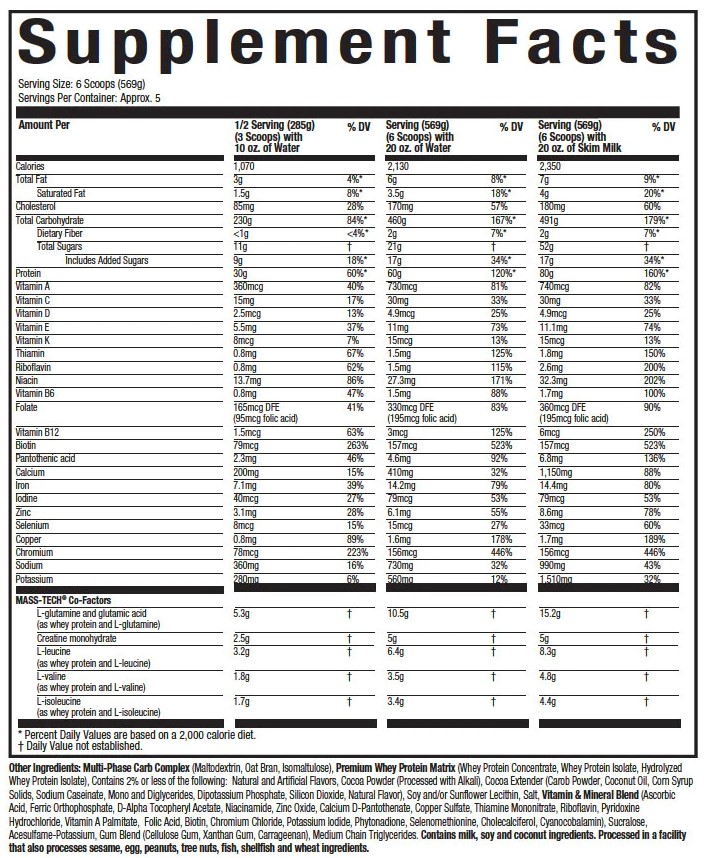 Muscletech Mass Tech Extreme 2000, Vanilla Milkshake, 6 Lbs 2
