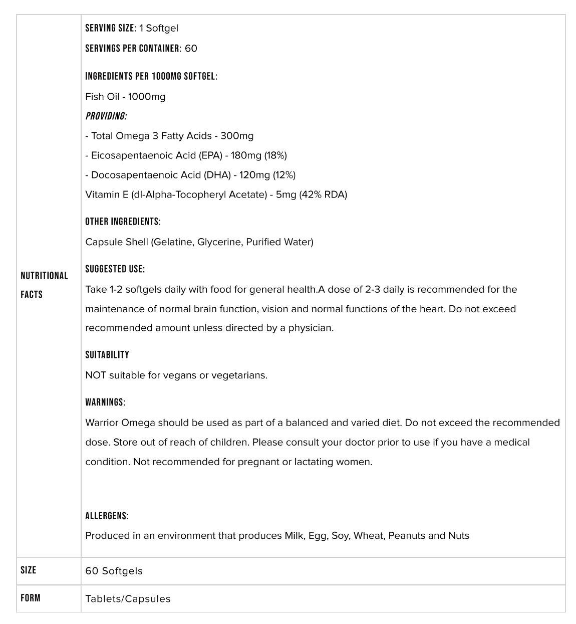 Warrior Omega 1000mg, 60 Serving 2