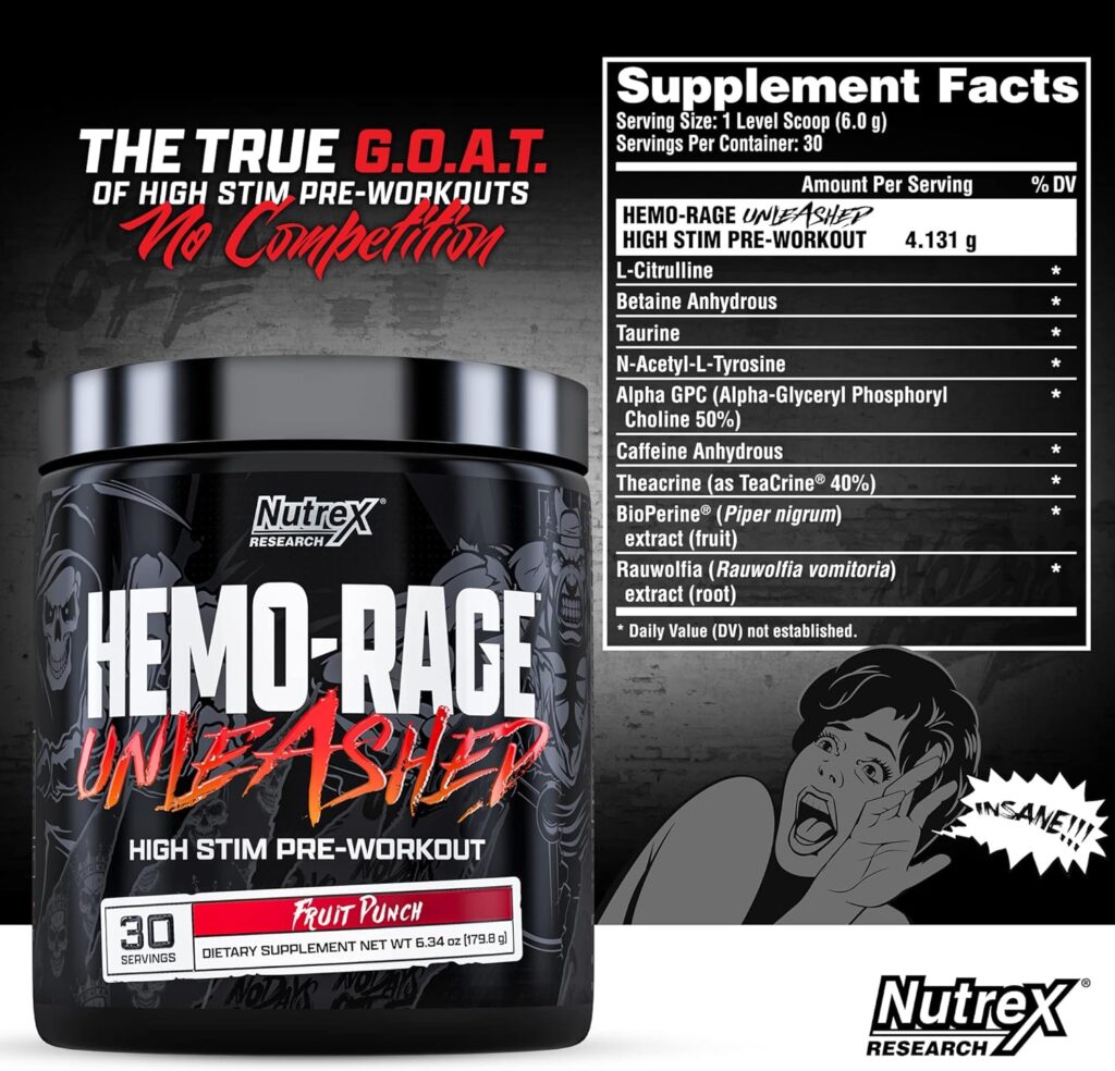 Nutrex Hemo-Rage Unleashed High Stim Pre Workout, Fruit Punch, 30 Serving 8