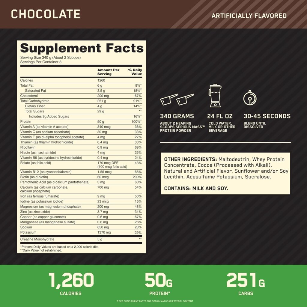 ON Serious Mass Protein, Chocolate, 6lbs 10