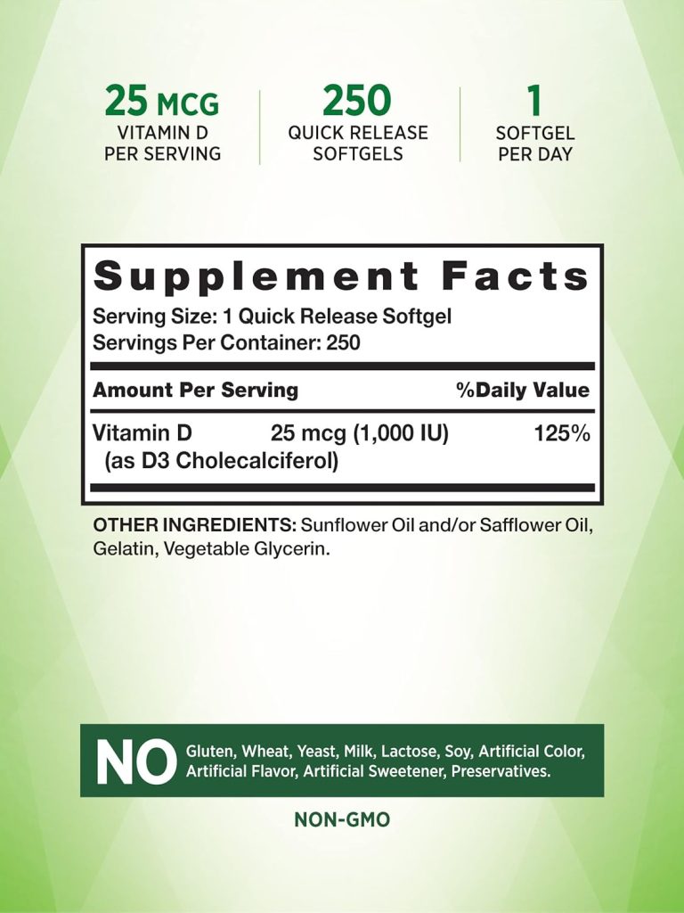 Nature's Truth High Potency Vitamin D3 1000 IU, 250 Softgel 6